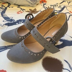 Navy Blue/Grey Mary Jane Suede Shoes